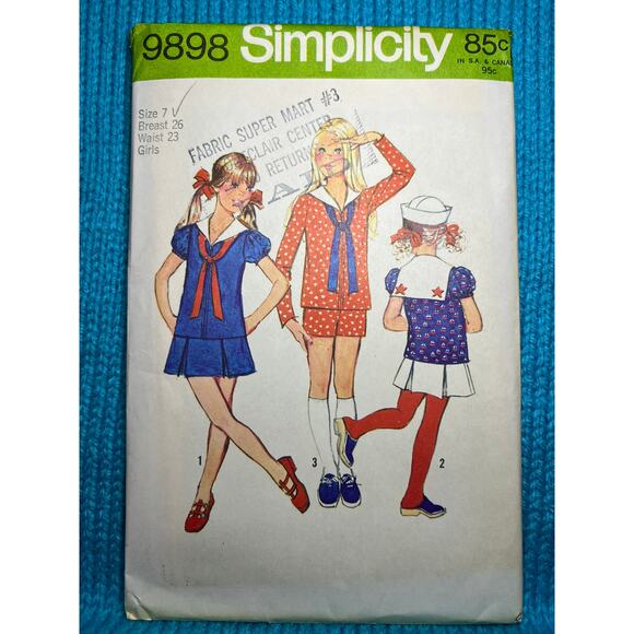 Simplicity 9898 girls top shorts mini skirt pattern size 7 - Picture 1 of 6